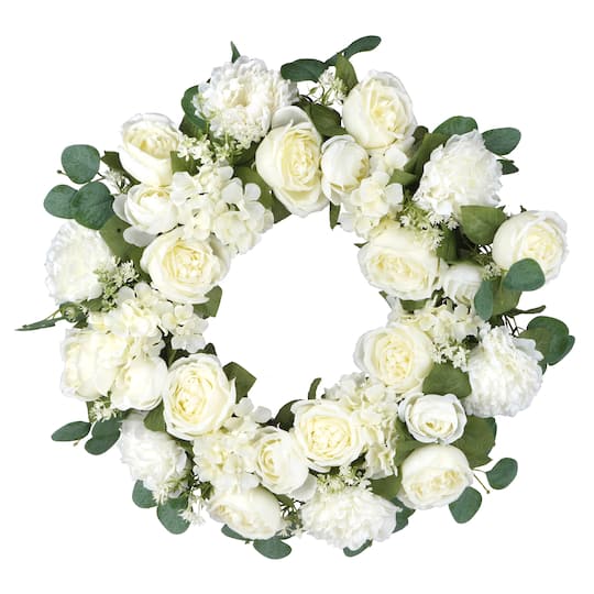 22" Cream Peony & Hydrangea Mix Wreath by Ashland®